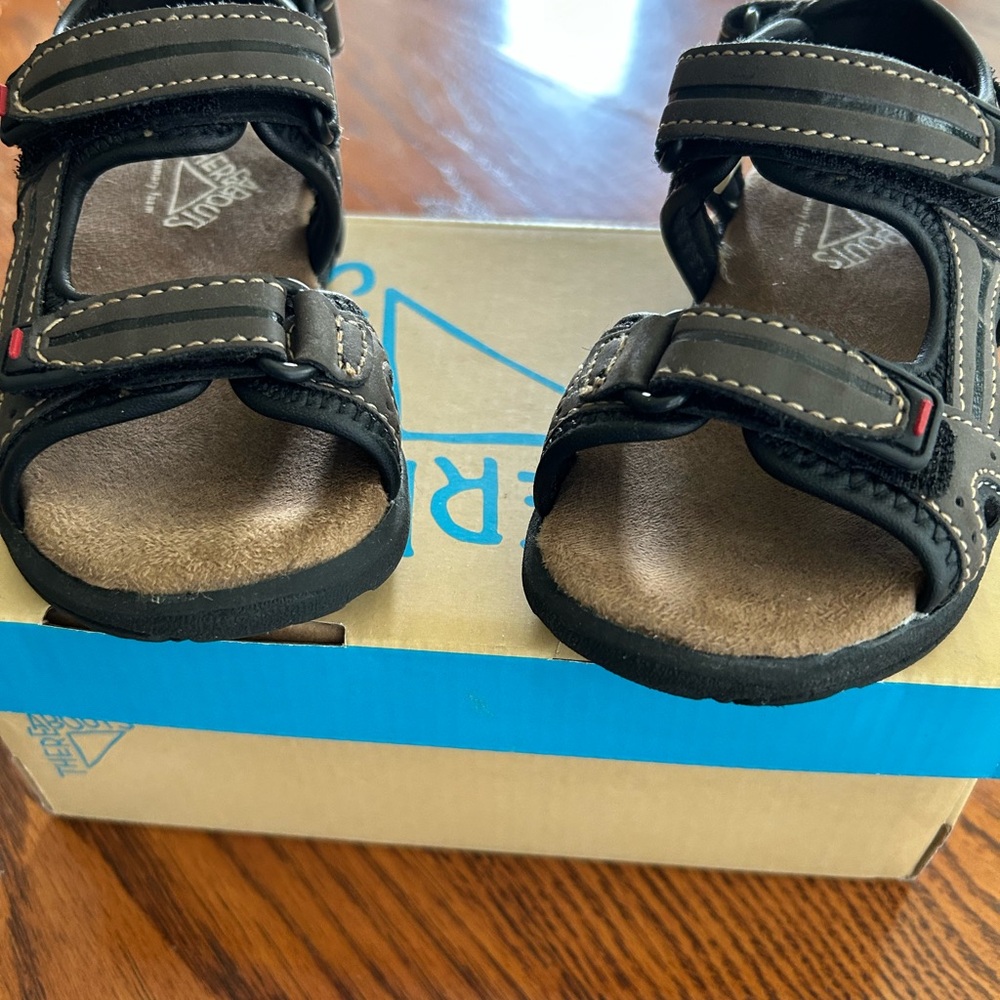 Black Comfort Sandals with Velcro Closure and Cork Footbed